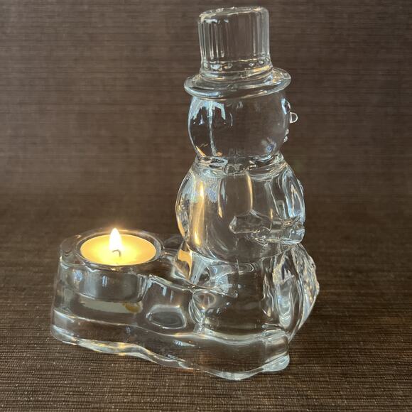 Crystal Snowman Candle Holder – Tealight Size – Frosted Glass Winter Decor – 5″ - Picture 10 of 10